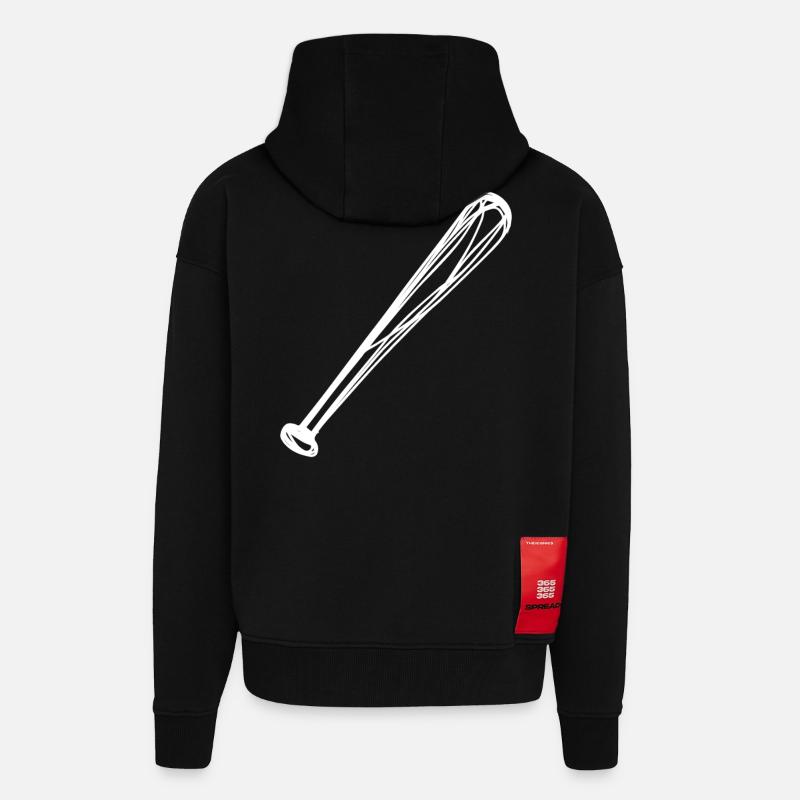Dessin de batte de baseball - Veste à capuche bio épaisse oversize fabriqué en UE - SOLID BLACK