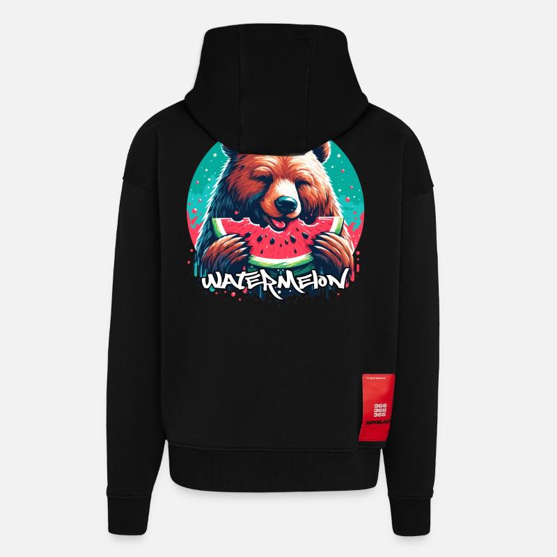 Pastèque ours cadeau délicieux - Veste à capuche bio épaisse oversize fabriqué en UE - SOLID BLACK