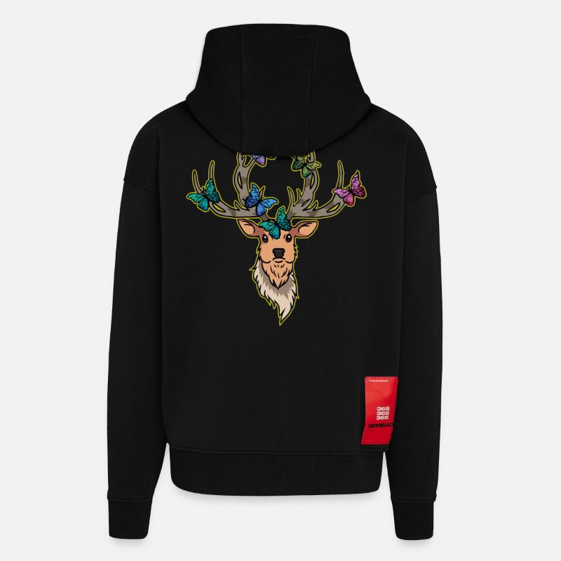 Deer Butterflies Deer Head Spring - Zip Hoodie - made by SPREAD - SOLID BLACK