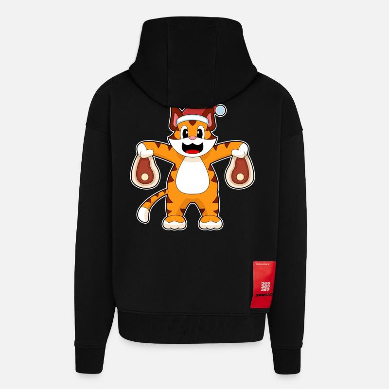 Viande de Noël tigrée - Veste à capuche bio épaisse oversize fabriqué en UE - SOLID BLACK