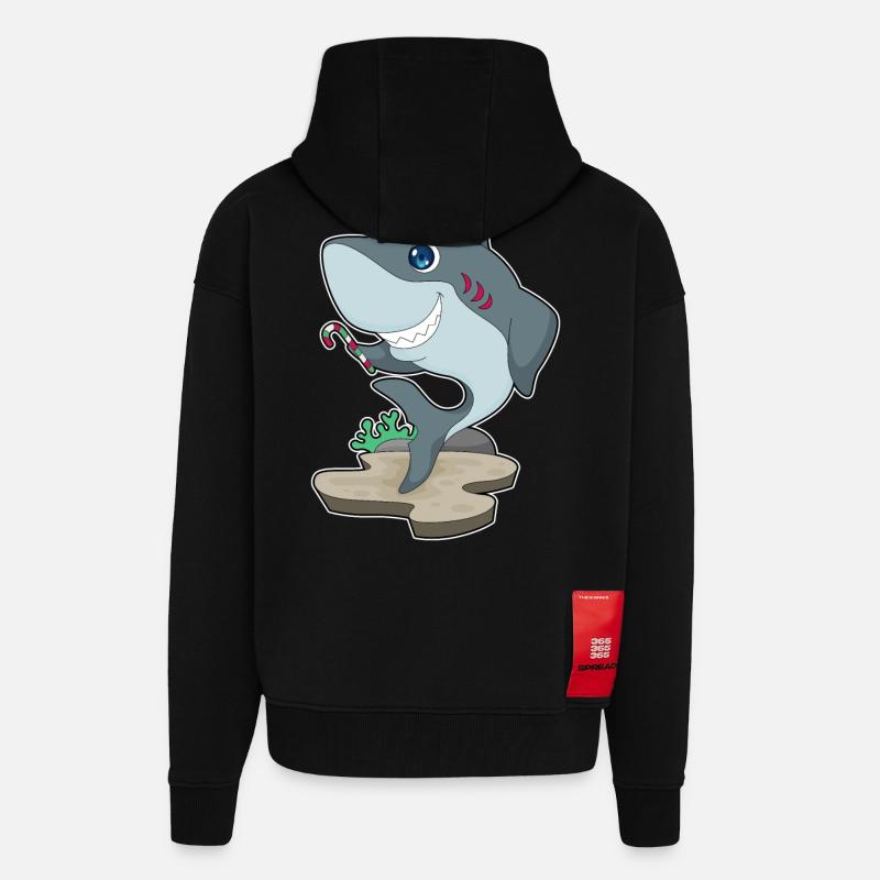 Shark Christmas Candy Cane - Zip Hoodie - made by SPREAD - SOLID BLACK