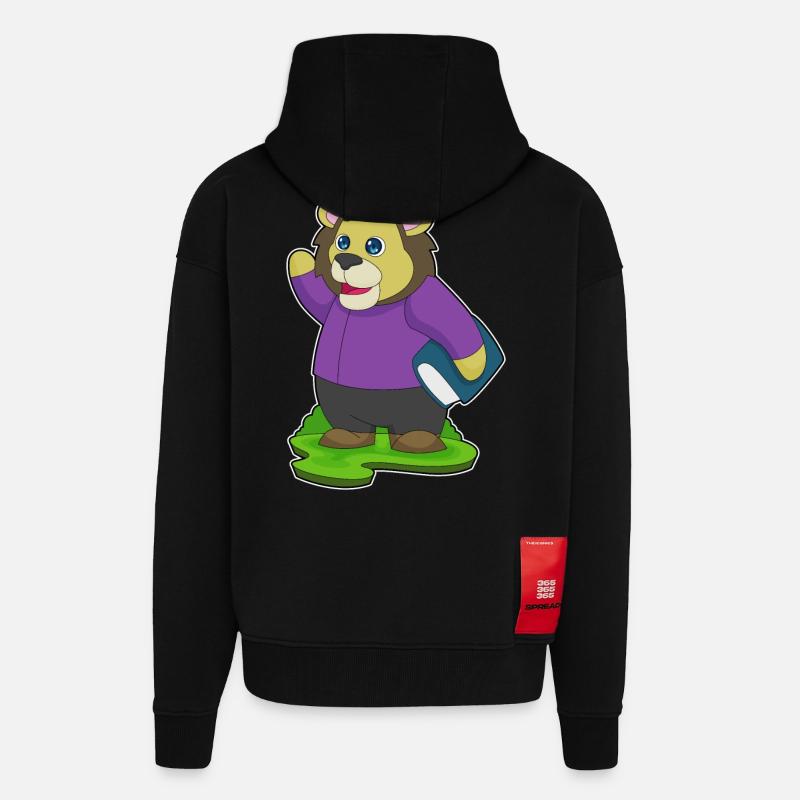 Löwe Nerd Buch - Zip Hoodie - made by SPREAD - SOLID BLACK