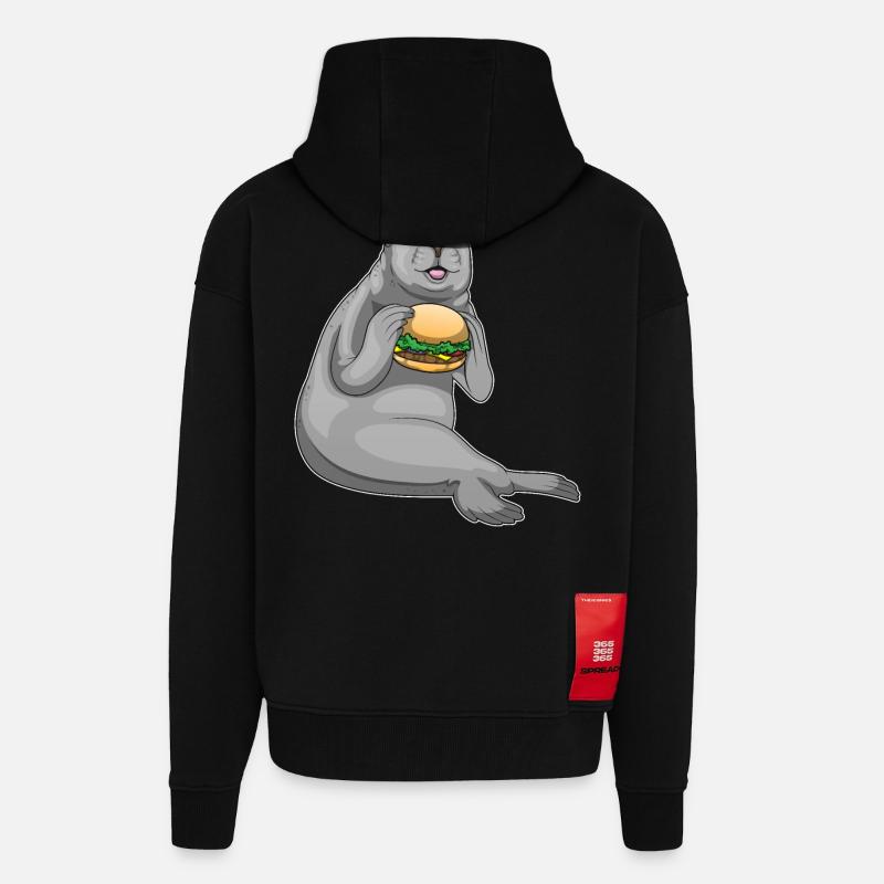 Burger de phoque - Veste à capuche bio épaisse oversize fabriqué en UE - SOLID BLACK