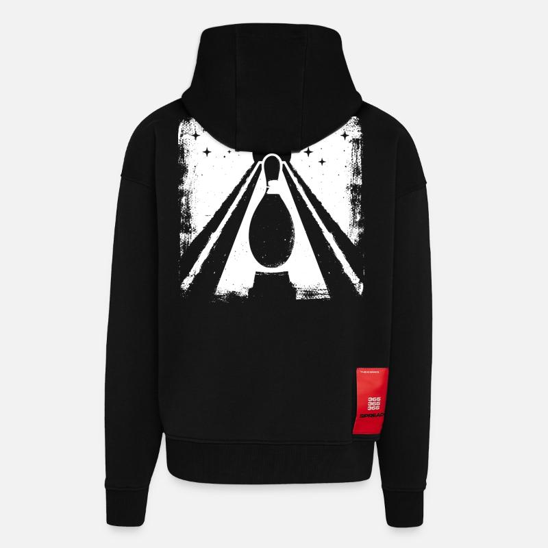 Graphique de quilles de bowling - Veste à capuche bio épaisse oversize fabriqué en UE - SOLID BLACK