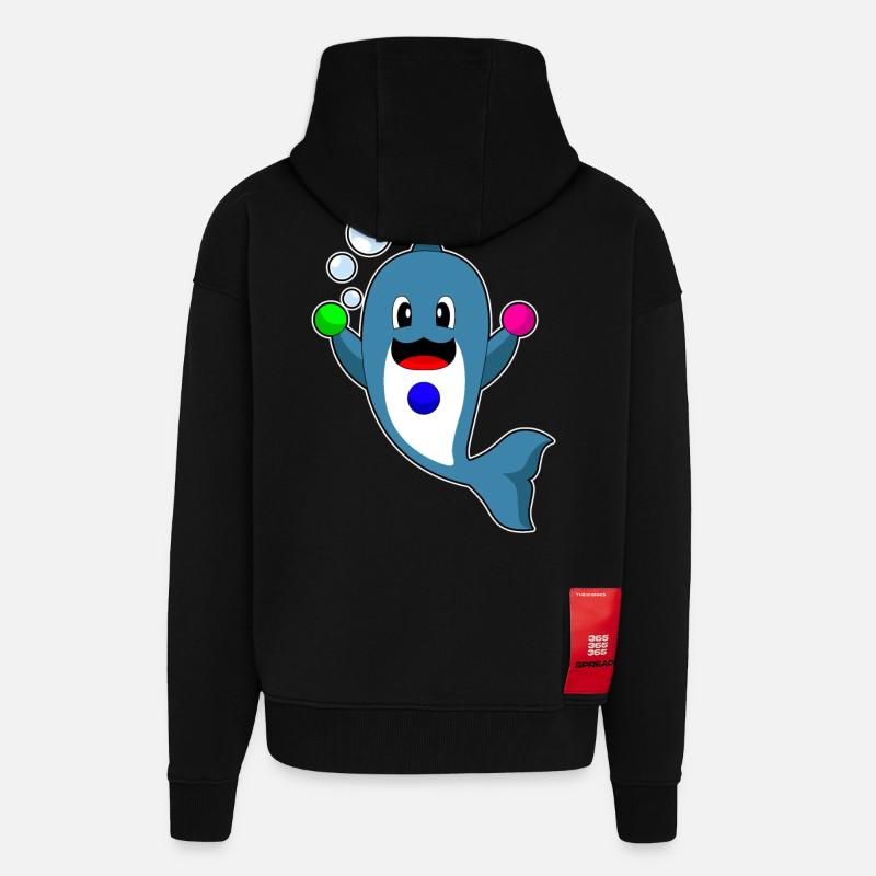 Dolphin juggler juggling - Zip Hoodie - made by SPREAD - SOLID BLACK