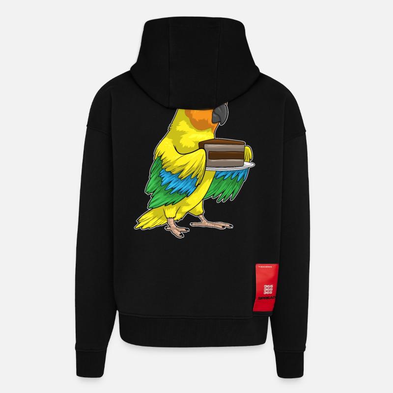 Gâteau d’anniversaire perroquet - Veste à capuche bio épaisse oversize fabriqué en UE - SOLID BLACK
