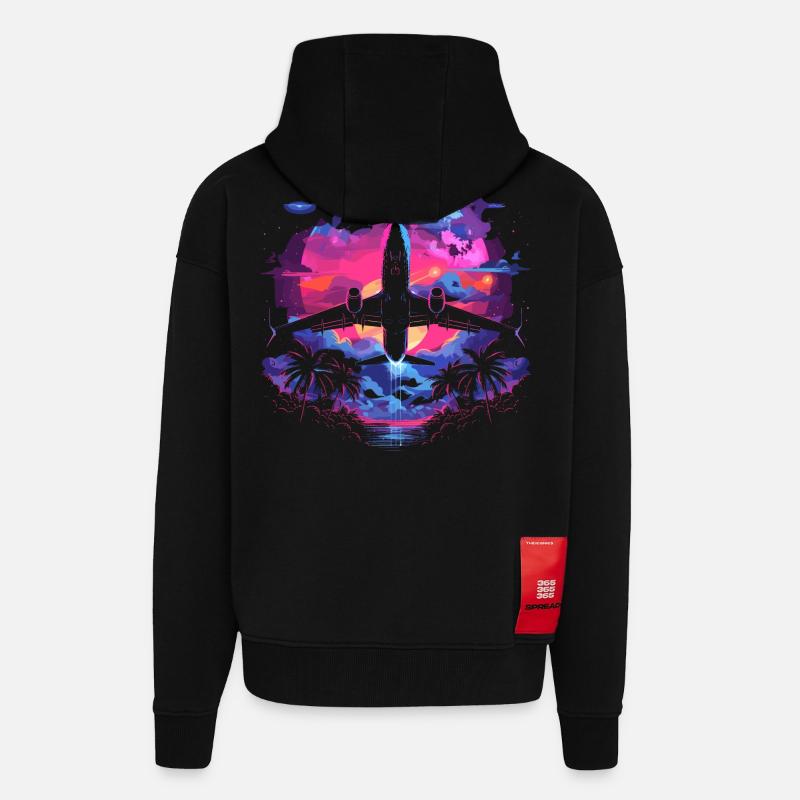 Retro Flugzeug Retrowave - Zip Hoodie - made by SPREAD - SOLID BLACK