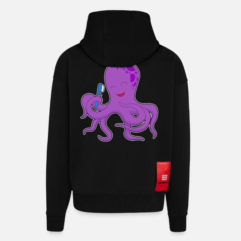 Octopus Brosse à dents - Veste à capuche bio épaisse oversize fabriqué en UE - SOLID BLACK