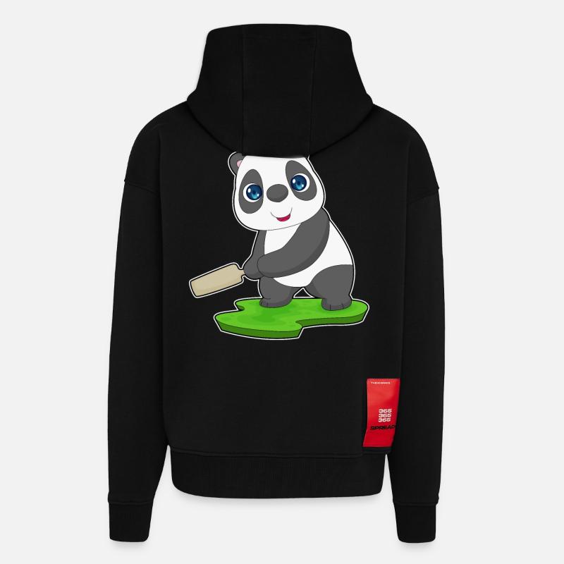 Panda Cricket Battes de cricket - Veste à capuche bio épaisse oversize fabriqué en UE - SOLID BLACK