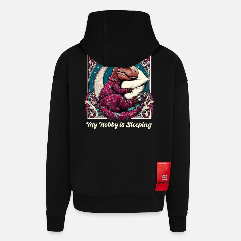T-Rex Sleeping Hobby Cadeau - Veste à capuche bio épaisse oversize fabriqué en UE - SOLID BLACK