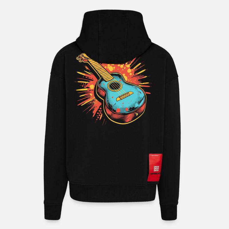 Graphiques pour ukulélé - Veste à capuche bio épaisse oversize fabriqué en UE - SOLID BLACK