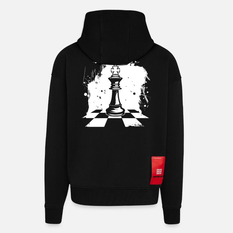 Graphiques de pièces d’échecs - Veste à capuche bio épaisse oversize fabriqué en UE - SOLID BLACK