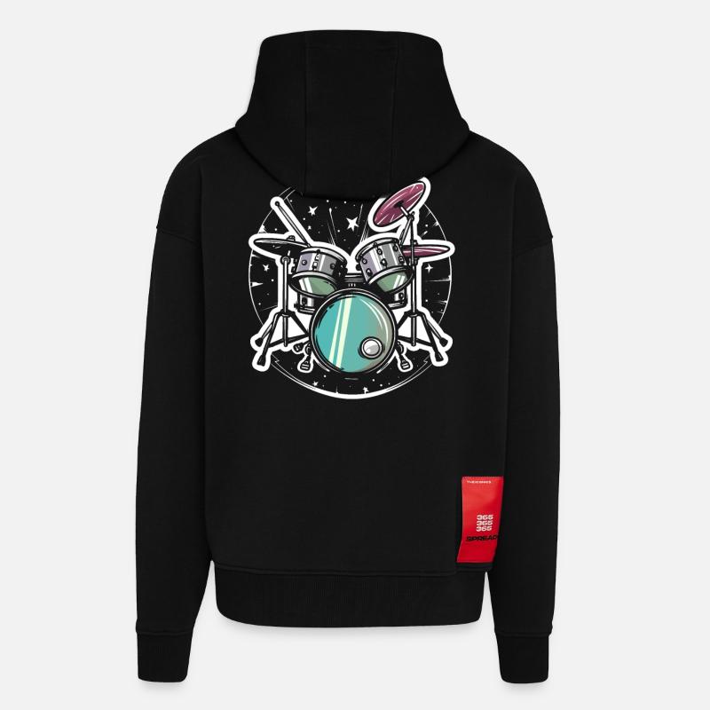 Graphiques de batterie - Veste à capuche bio épaisse oversize fabriqué en UE - SOLID BLACK