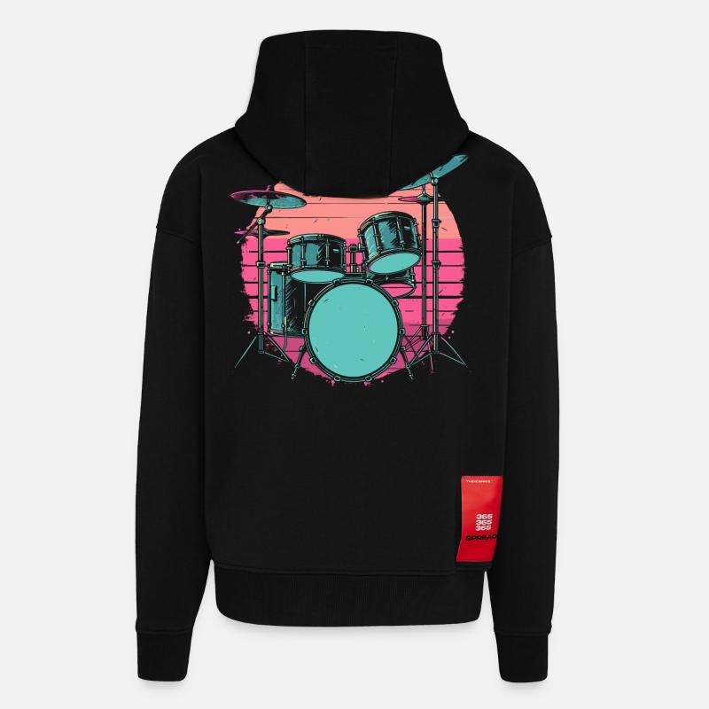 Schlagzeug Synthwave - Zip Hoodie - made by SPREAD - SOLID BLACK