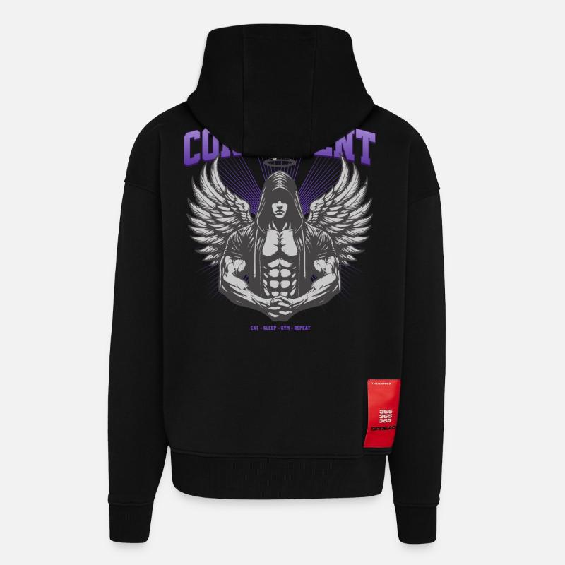 Consistent Gym Engel Design - Eat Sleep Gym Repeat - Zip Hoodie - made by SPREAD - SOLID BLACK