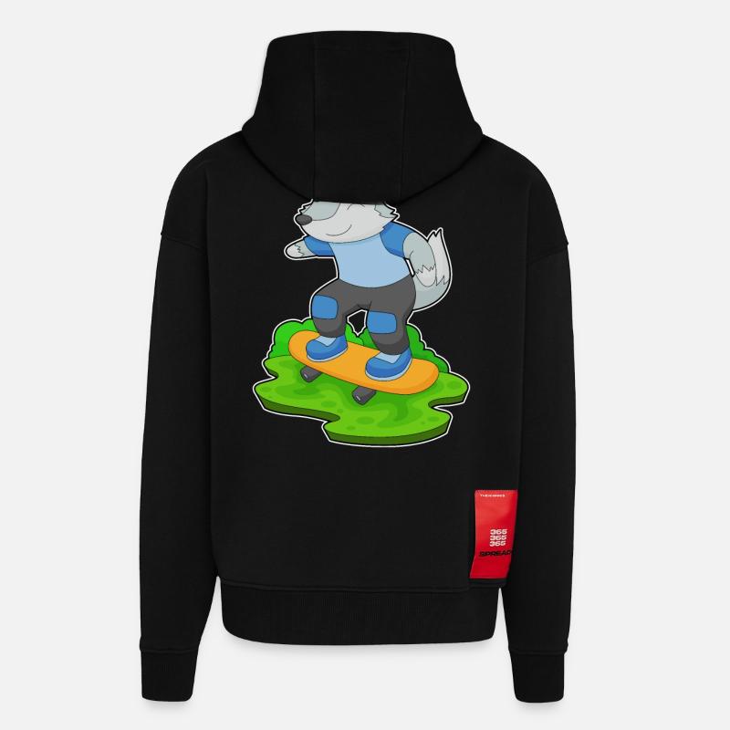 Wolf Skater Skateboard - Zip Hoodie - made by SPREAD - SOLID BLACK