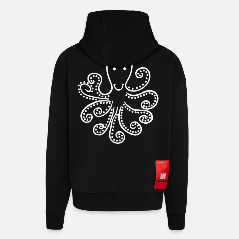Pieuvre blanche étrange - Veste à capuche bio épaisse oversize fabriqué en UE - SOLID BLACK