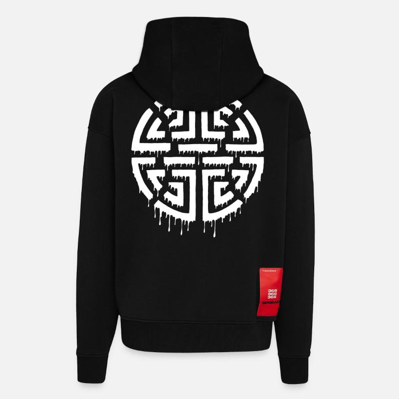 Graffiti d'un labyrinthe rouge - Veste à capuche bio épaisse oversize fabriqué en UE - SOLID BLACK