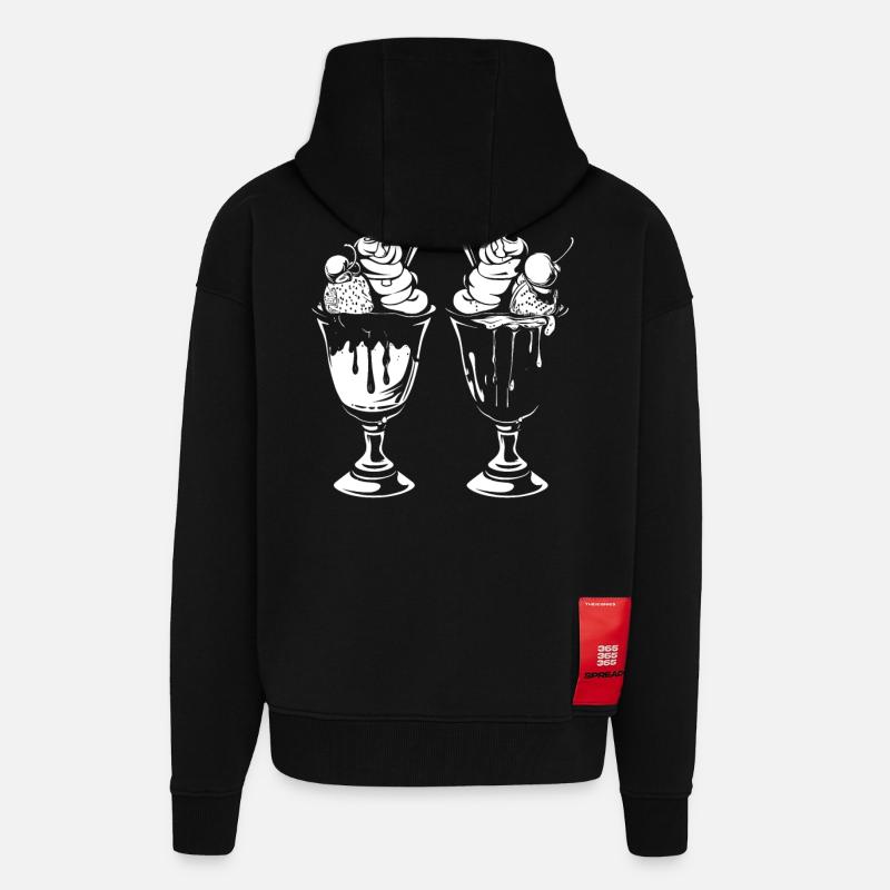 Graphique de coupe glacée - Veste à capuche bio épaisse oversize fabriqué en UE - SOLID BLACK