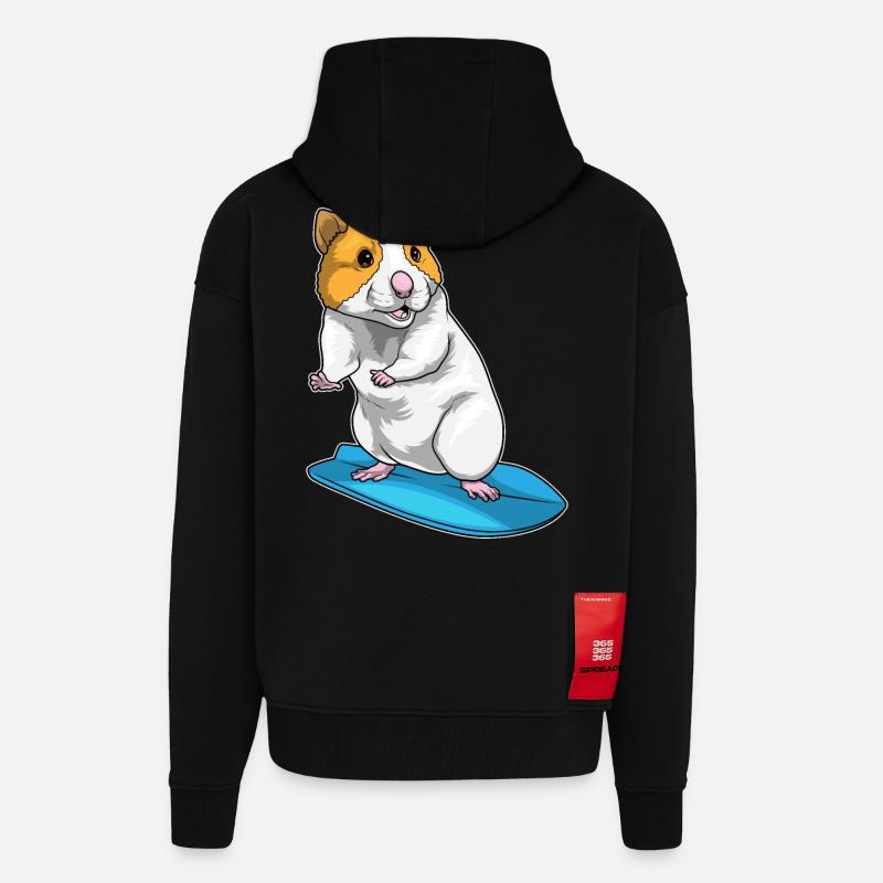 Hamster Surfer Planche de surf - Veste à capuche bio épaisse oversize fabriqué en UE - SOLID BLACK