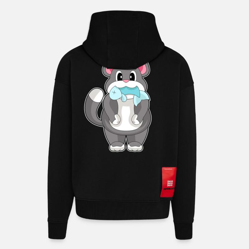 Poisson-chat - Veste à capuche bio épaisse oversize fabriqué en UE - SOLID BLACK