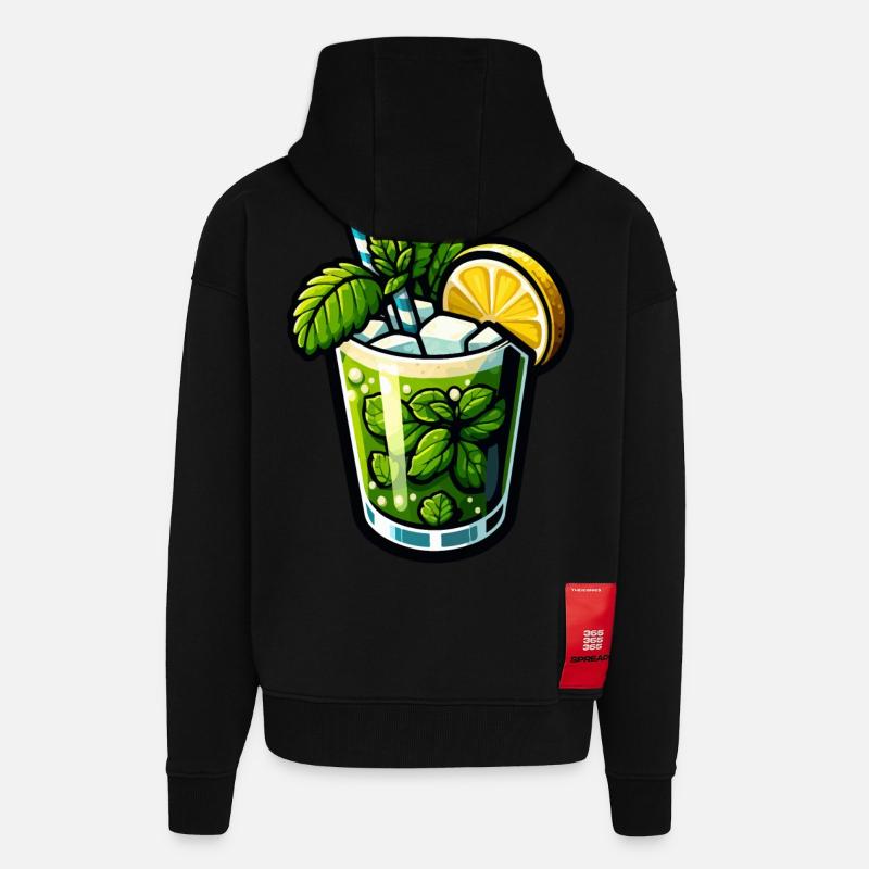 Mojito Cocktail Rhum Citron Vert Menthe - Veste à capuche bio épaisse oversize fabriqué en UE - SOLID BLACK