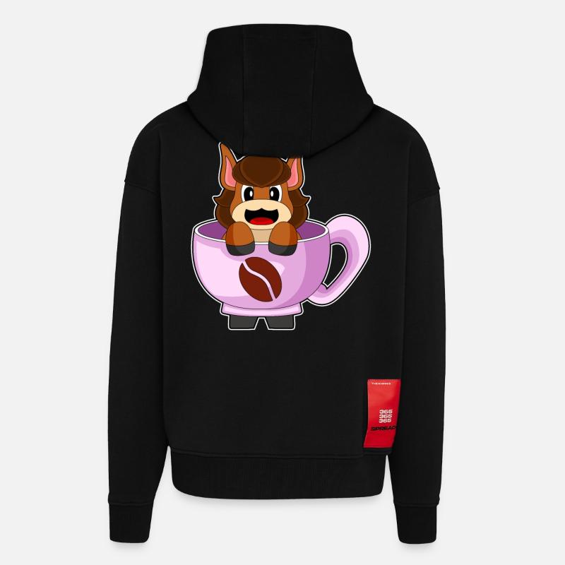 Tasse à café cheval - Veste à capuche bio épaisse oversize fabriqué en UE - SOLID BLACK