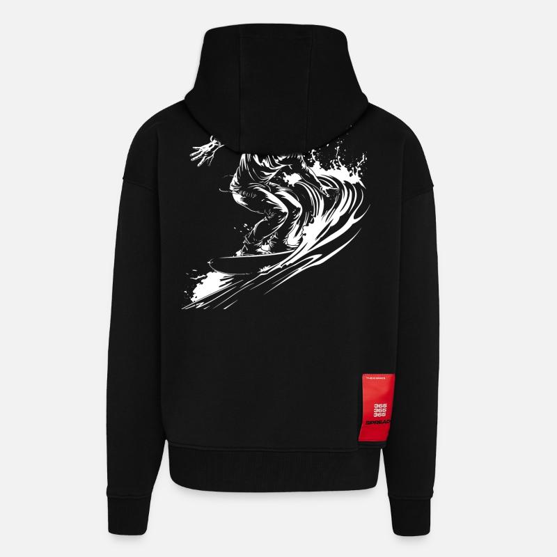 Croquis de surfeur - Veste à capuche bio épaisse oversize fabriqué en UE - SOLID BLACK