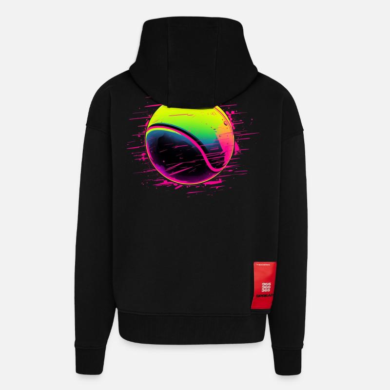 Balle de tennis style synthwave - Veste à capuche bio épaisse oversize fabriqué en UE - SOLID BLACK