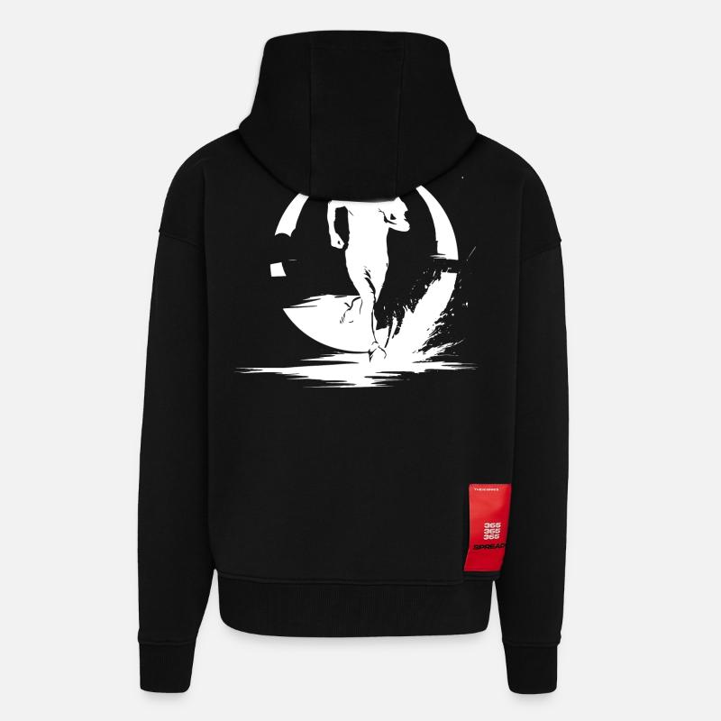 Dessin de garçon marathon - Veste à capuche bio épaisse oversize fabriqué en UE - SOLID BLACK