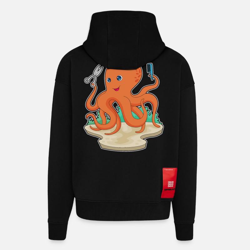 Octopus Coiffeur Ciseaux - Veste à capuche bio épaisse oversize fabriqué en UE - SOLID BLACK