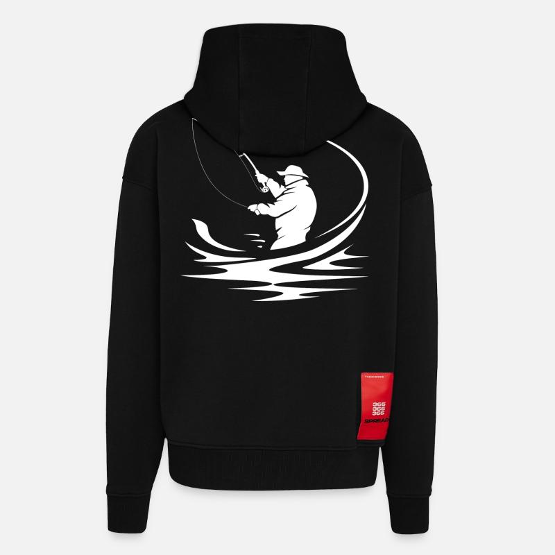 Dessin de pêcheur - Veste à capuche bio épaisse oversize fabriqué en UE - SOLID BLACK