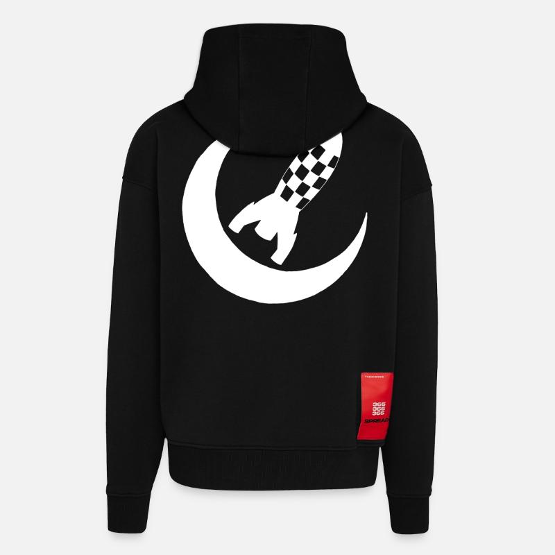 White rocket and half moon - Zip Hoodie - made by SPREAD - SOLID BLACK