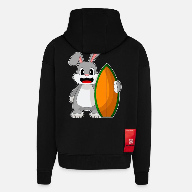Bunny Surfer Surfboard - Zip Hoodie - made by SPREAD - SOLID BLACK