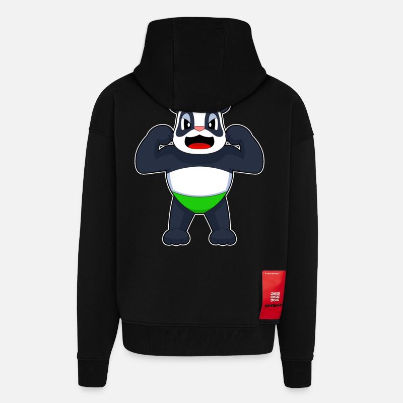 Panda Bodybuilder Musculation - Veste à capuche bio épaisse oversize fabriqué en UE - SOLID BLACK