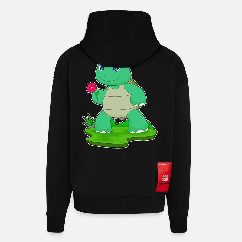 Turtle Flower - Zip Hoodie - made by SPREAD - SOLID BLACK