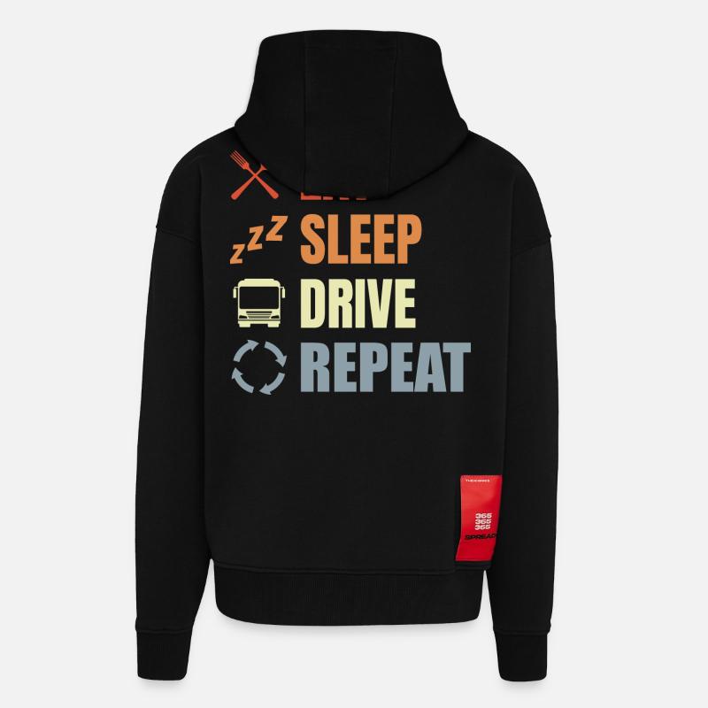 Manger Dormir Conduire Répéter - Veste à capuche bio épaisse oversize fabriqué en UE - SOLID BLACK