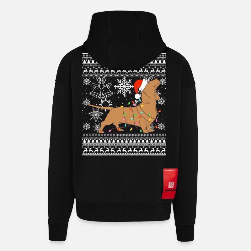 Teckel en mode Noël - Veste à capuche bio épaisse oversize fabriqué en UE - SOLID BLACK