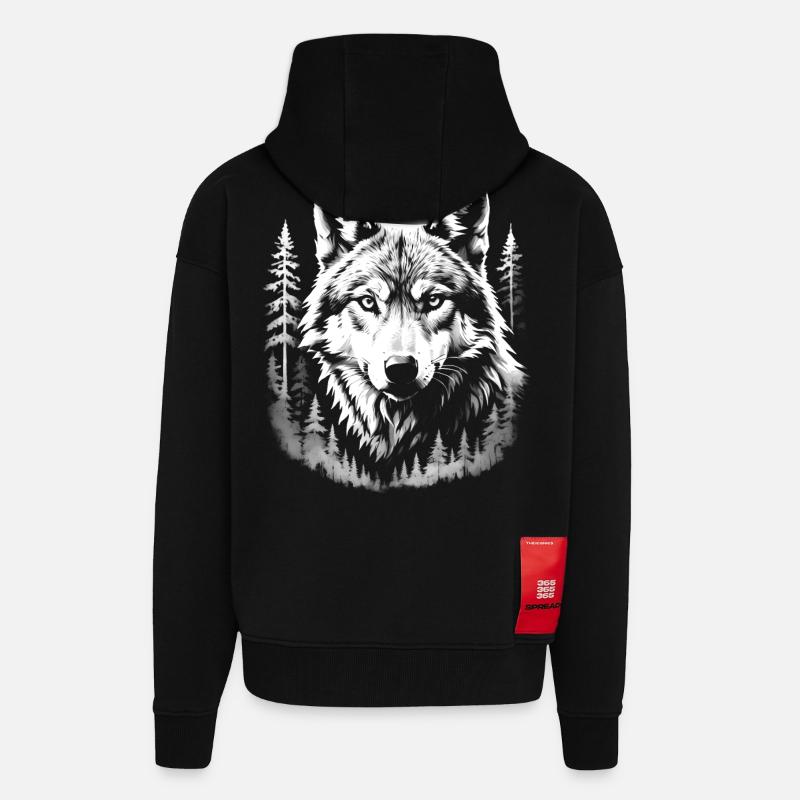 Wolf, Wald - Zip Hoodie - made by SPREAD - SOLID BLACK