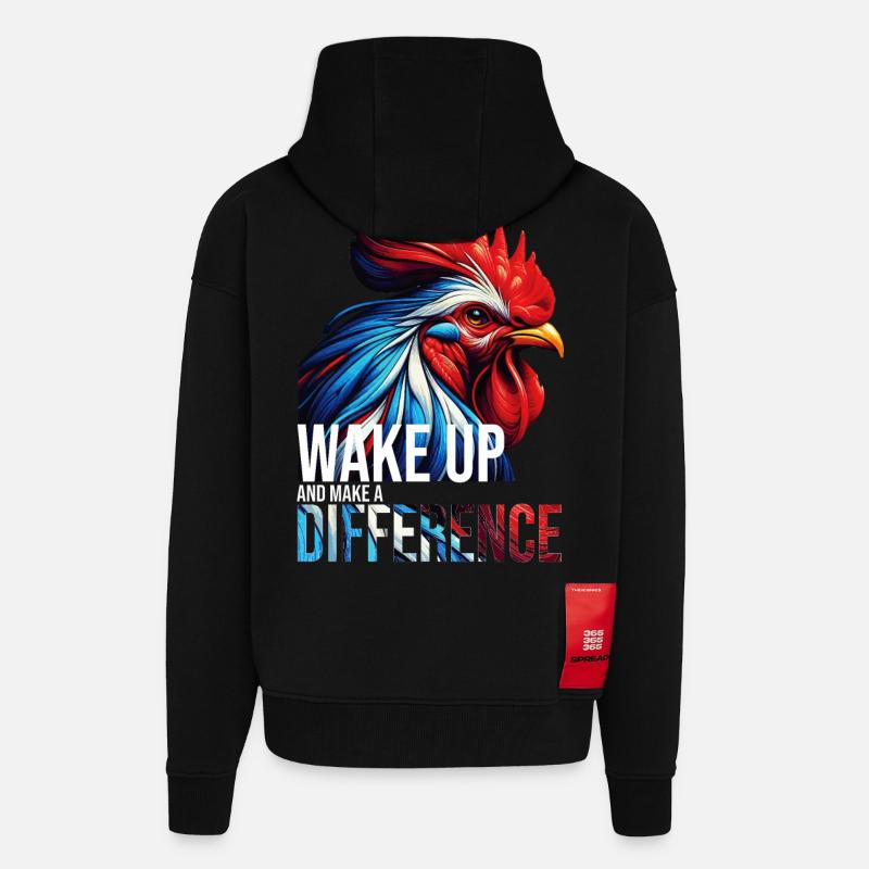 RÉVEILLEZ-VOUS ET FAITES LA DIFFÉRENCE-DB - Veste à capuche bio épaisse oversize fabriqué en UE - SOLID BLACK