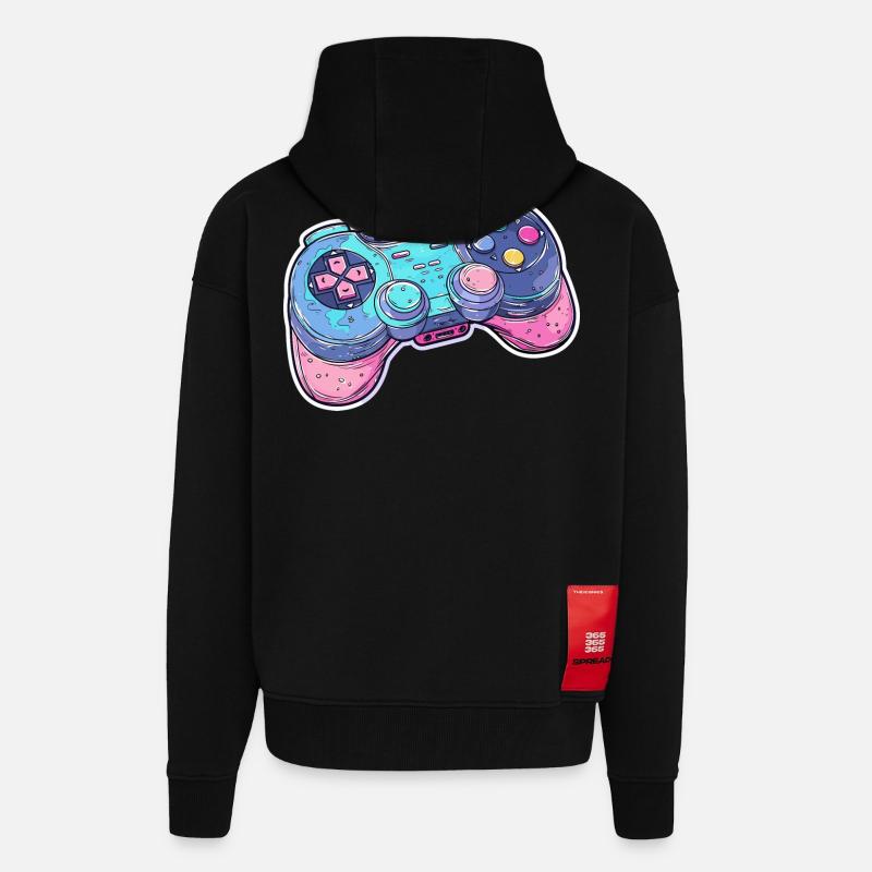 Graphismes de manette de jeu - Veste à capuche bio épaisse oversize fabriqué en UE - SOLID BLACK