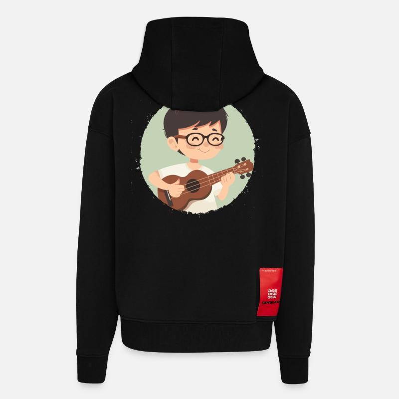 Ukulélé Garçon Graphique - Veste à capuche bio épaisse oversize fabriqué en UE - SOLID BLACK