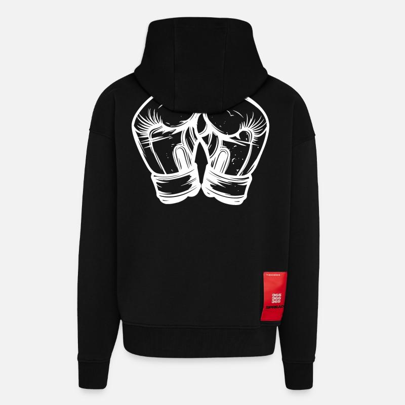 Dessin de gants de kickboxing - Veste à capuche bio épaisse oversize fabriqué en UE - SOLID BLACK