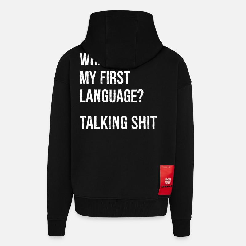 what's my first language talking shit - Zip Hoodie - made by SPREAD - SOLID BLACK
