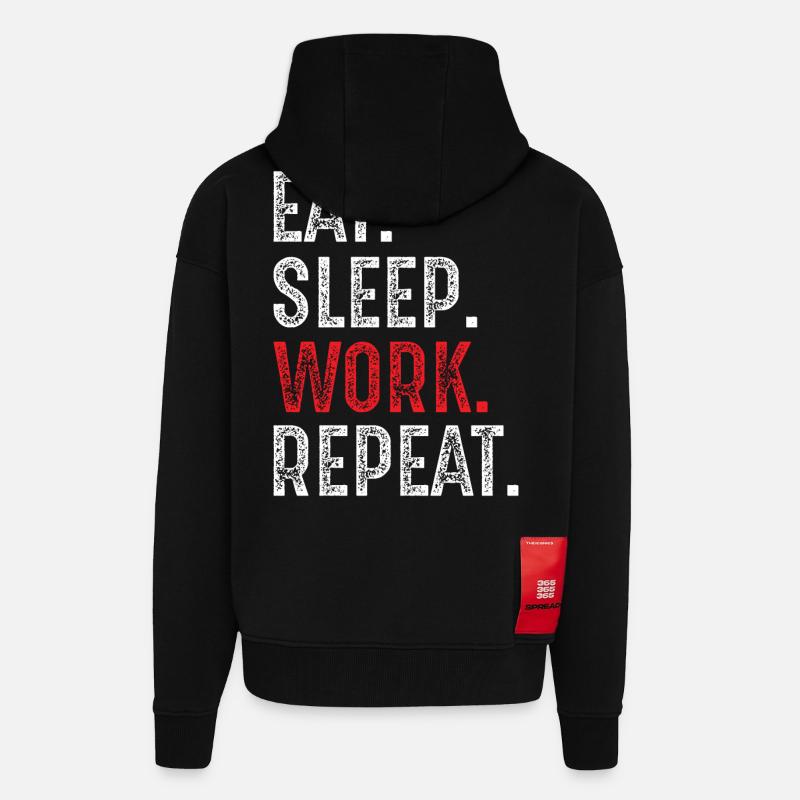 Eat Sleep Work Repeat - Zip Hoodie - made by SPREAD - SOLID BLACK