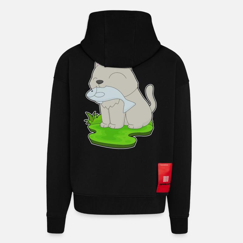 Pêche au chat pêcheur - Veste à capuche bio épaisse oversize fabriqué en UE - SOLID BLACK