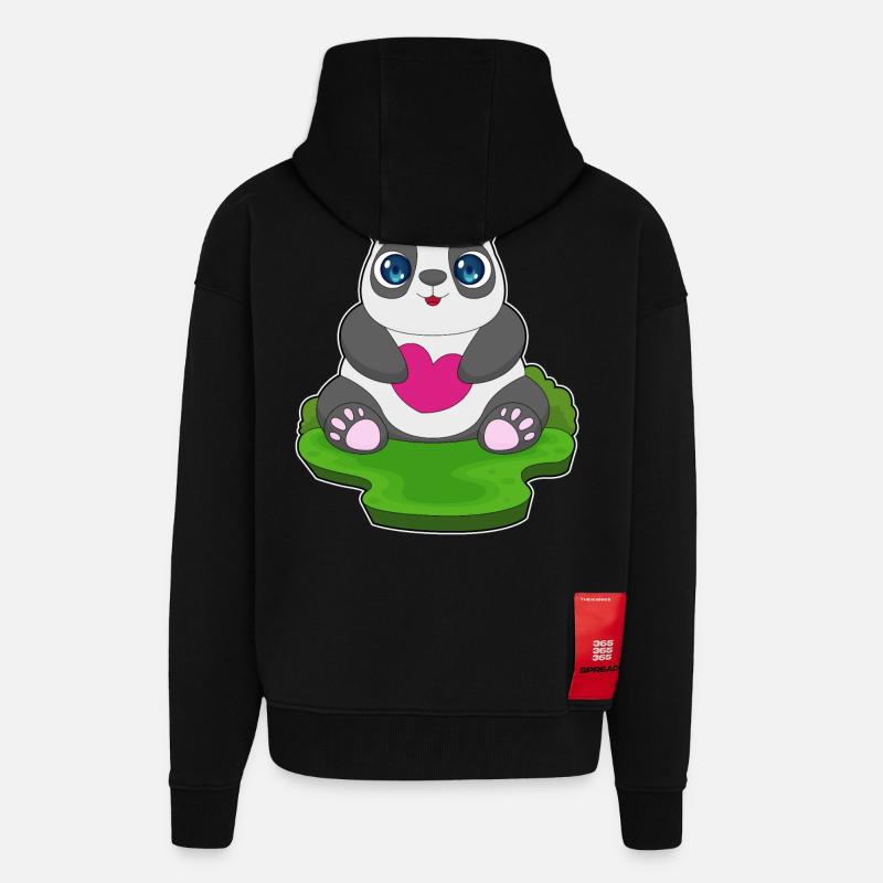 Panda Herz - Zip Hoodie - made by SPREAD - SOLID BLACK