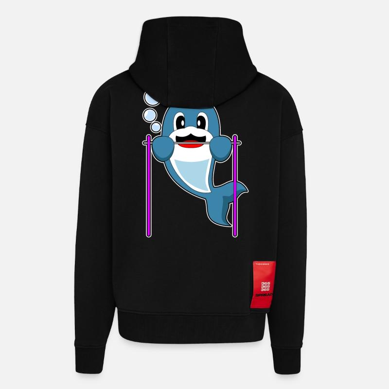 Dolphin Bodybuilder Tractions Culturisme - Veste à capuche bio épaisse oversize fabriqué en UE - SOLID BLACK