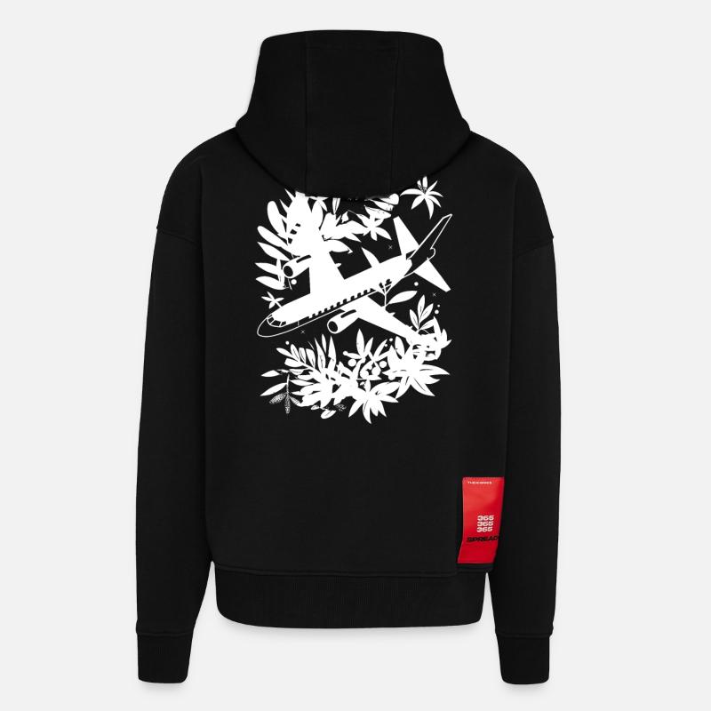 Style de bande dessinée d’avion - Veste à capuche bio épaisse oversize fabriqué en UE - SOLID BLACK