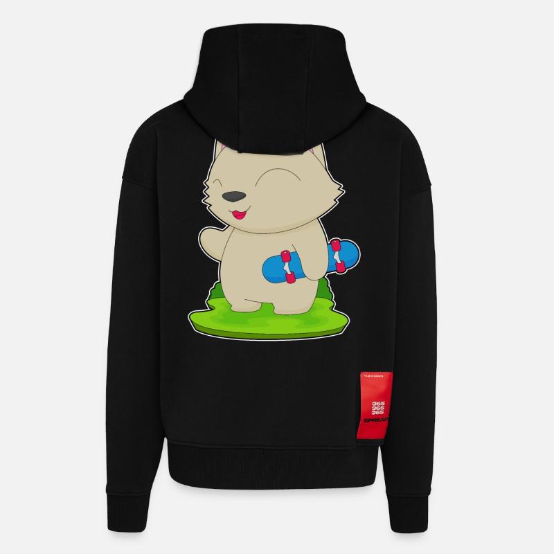 Chat Skater Skateboard - Veste à capuche bio épaisse oversize fabriqué en UE - SOLID BLACK